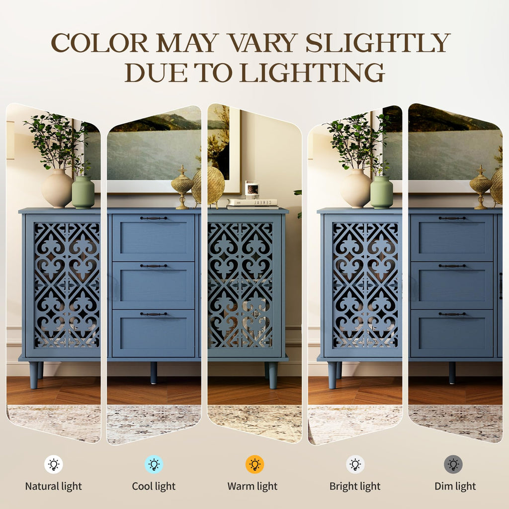 Sideboard Buffet Cabinet with Storage, Modern Farmhouse Kitchen Storage Cabinet with Drawers and Doors, Liquor Coffee