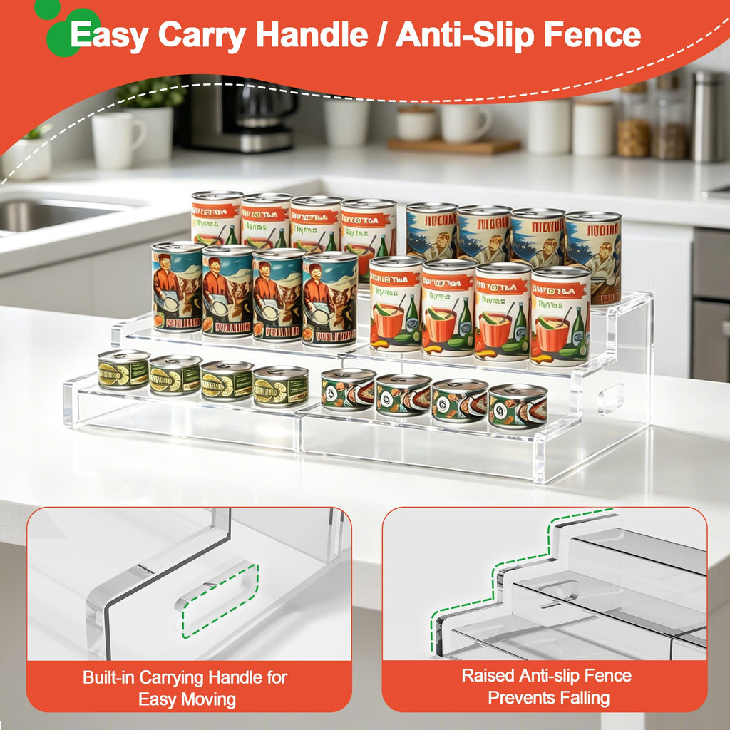 Adjustable Acrylic Can Storage Holder, Expandable Soda Organizer Holds Up to 24 Cans For Cabinet, Pantry