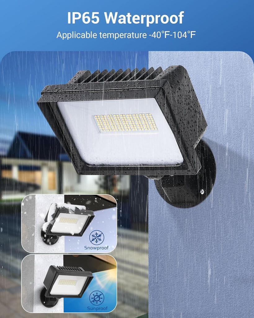 65W Outdoor LED Flood Light, IP65 Waterproof 6670LM 5000K, Black | Knuckle Mount, Super Bright, Security Flood Light