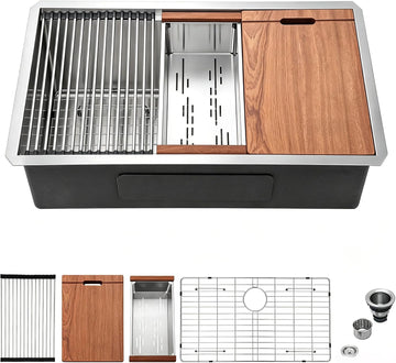 30 Inch Undermount Kitchen Sink - 30x19 Inch Stainless Steel Workstation Sink 16 Gauge Handmade Single Bowl 10" Deep