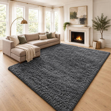 8x10 Area Rugs, Upgrade Non-Slip Fluffy Soft Large Shag Bedroom Carpet, Grey Big Indoor Thick Rug, Gray Carpets for