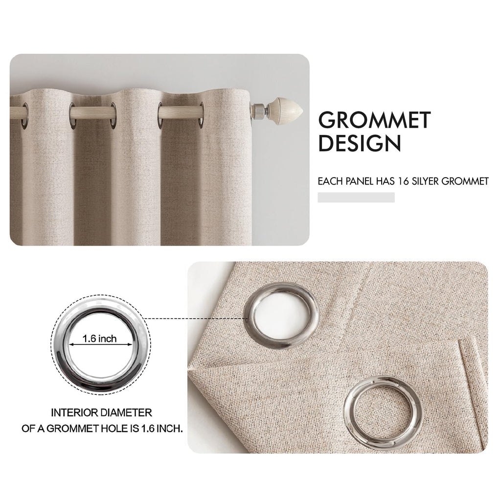 Extra Wide 100% Blackout Linen Curtains 100x84 Beige