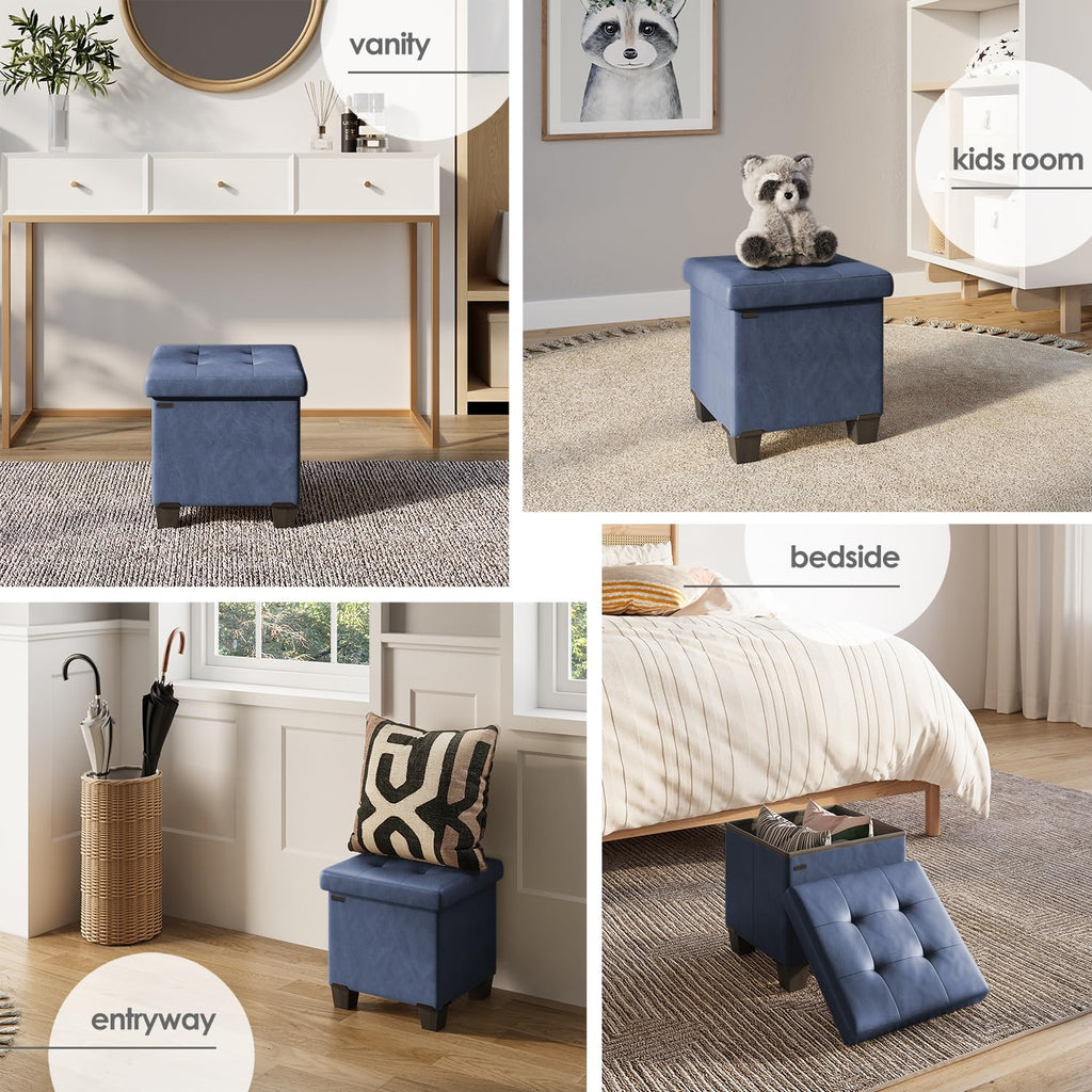Storage Ottoman Cube with Small Bin, 15-in Square Ottoman with Storage, Small Ottomans Foot Rest, Leather Foot