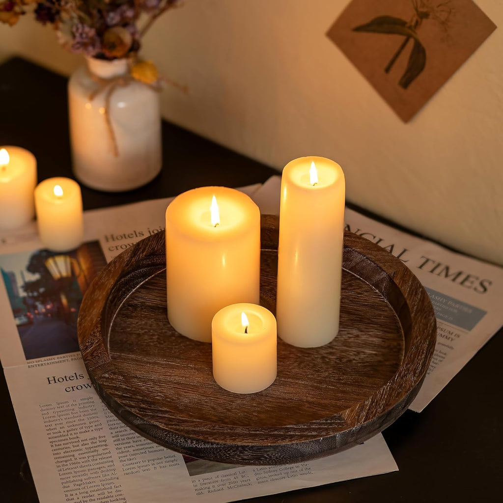 Candle Plate Holder Tray: Round Wood Decorative Candle Plate - Rustic Farmhouse CoffeeTable Decor