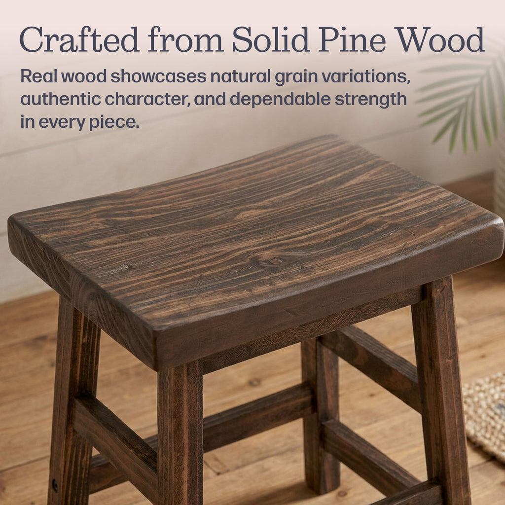 Pomona Solid Wood Bar Stool Set of 2, Rustic Brown, 20"