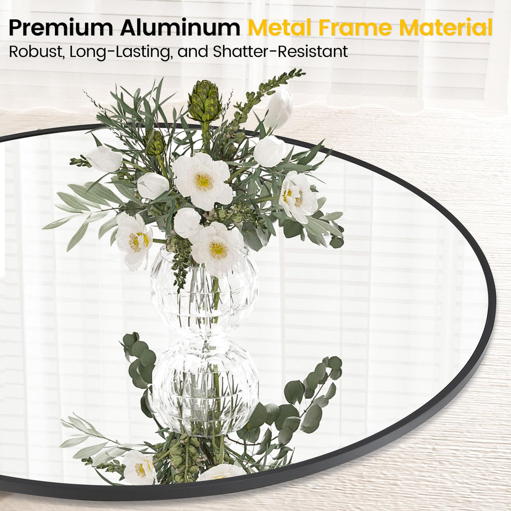 20 Inch Black Round Wall Mirror, Circle Mirror Metal Frame, Vanity, Entryway, Bedroom, Living Room, Wall Mounted