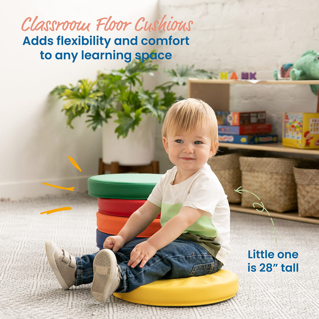 SoftZone Floor Cushions, Round, Flexible Seating, Assorted, 6-Piece