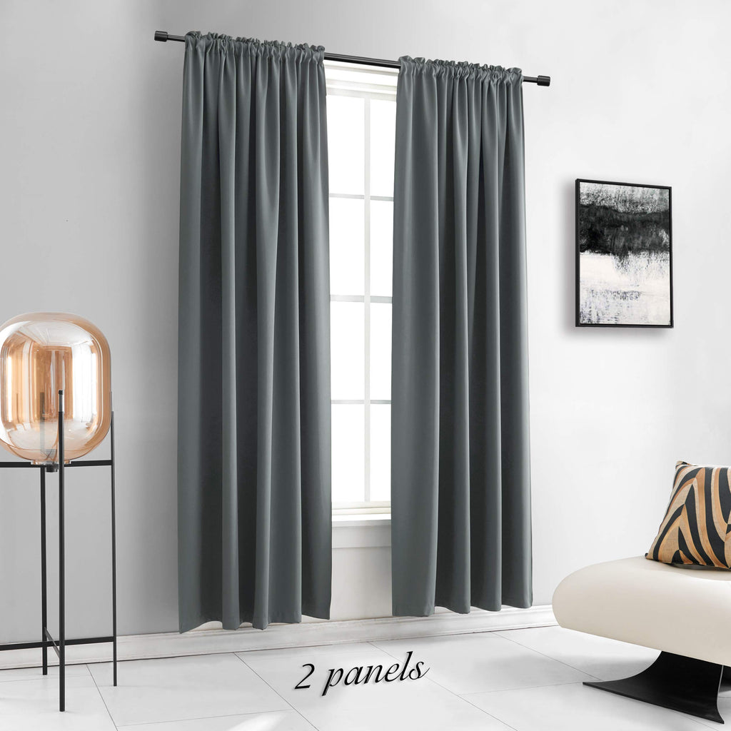 2 Panels Blackout Curtain Panels - Room Darkening Thermal Insulated Drapes with Rod Pocket(Medium Grey, 42 by 84 Inch)