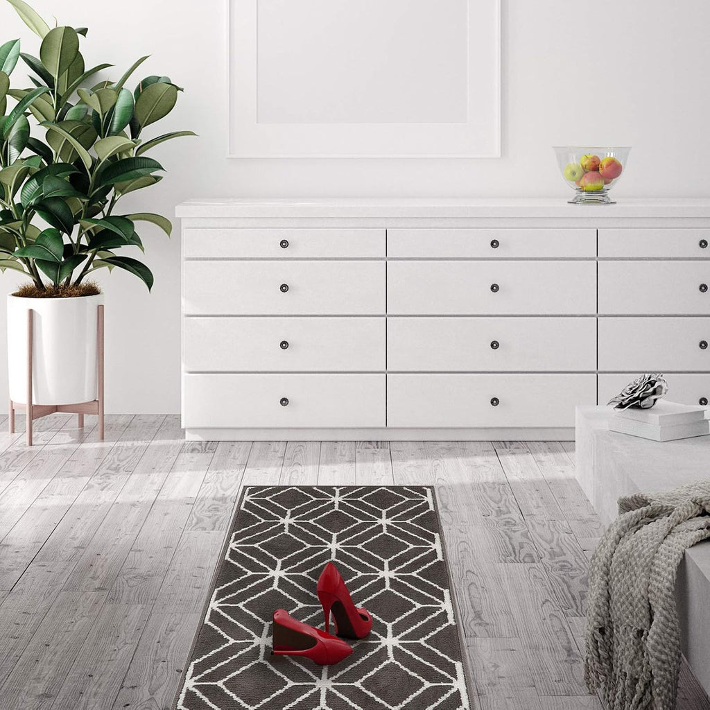 Modern Contemporary 3-Piece Rug Set with 5x7 Area Rug, 2x5 Runner Rug and 2x3 Accent Mat, Geometric Trellis Diamond