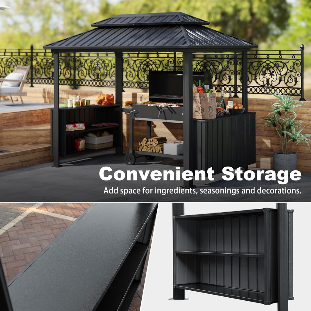 6’x10’ Hardtop Grill Gazebo, BBQ Gazebo for Outdoor Grill with Double Galvanized Steel Roof