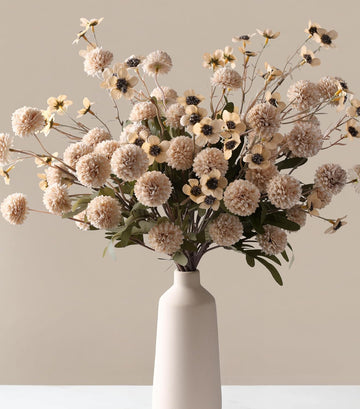 Fake Mums Kiku Flowers Artificial with Wild Flowers Bulk, Beige Silk Flower Arrangements Decor Floral - Set of 8