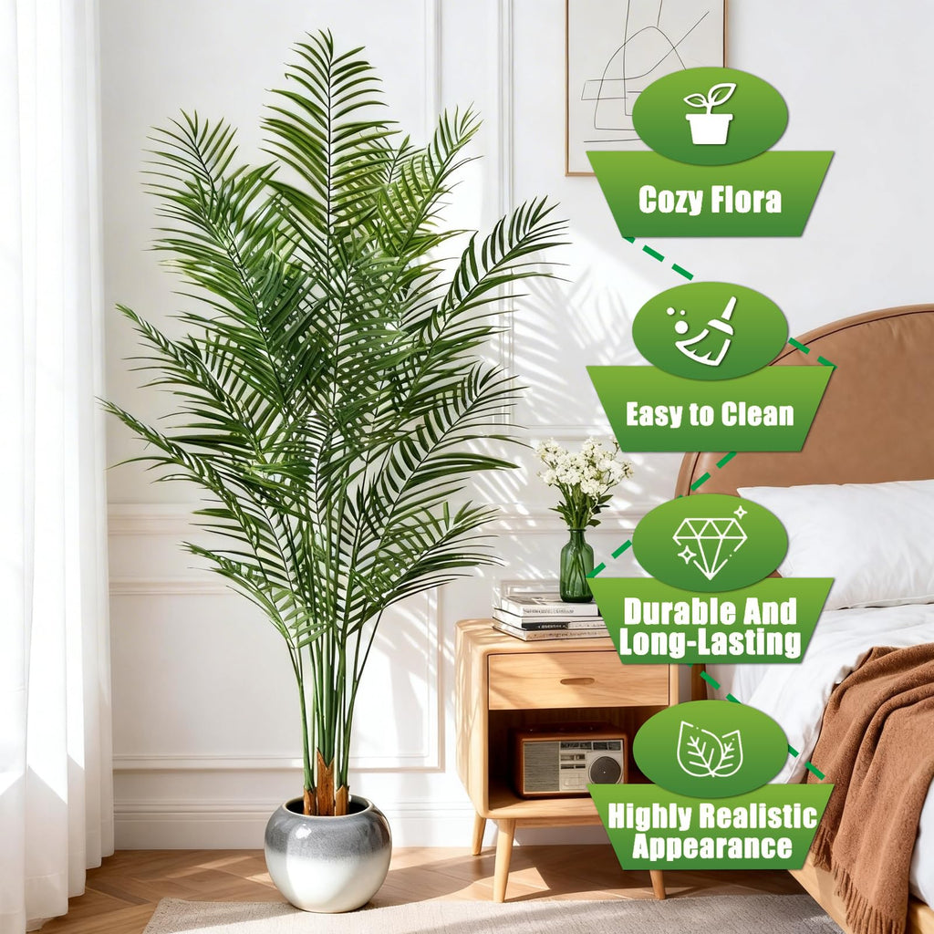 6.5ft Artificial Palm Tree Outdoor, Large Fake Tropical Areca Palm with 18 Trunks, Tall Faux Floor Plants for Indoor