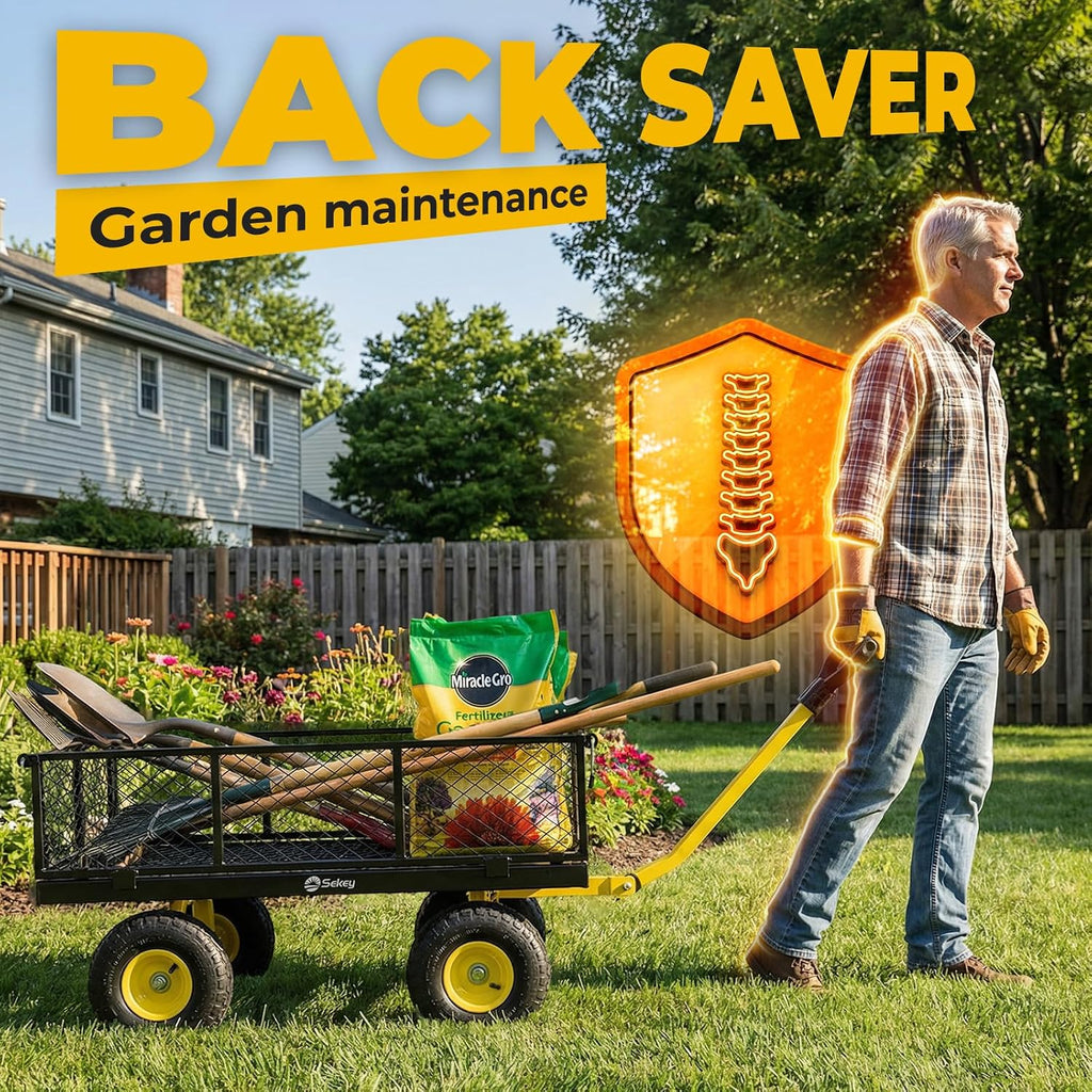1000lbs Heavy Duty Steel Garden Cart for Yard & Farm, Utility Wagon with Removable Sides (Convert to Flatbed), 10"