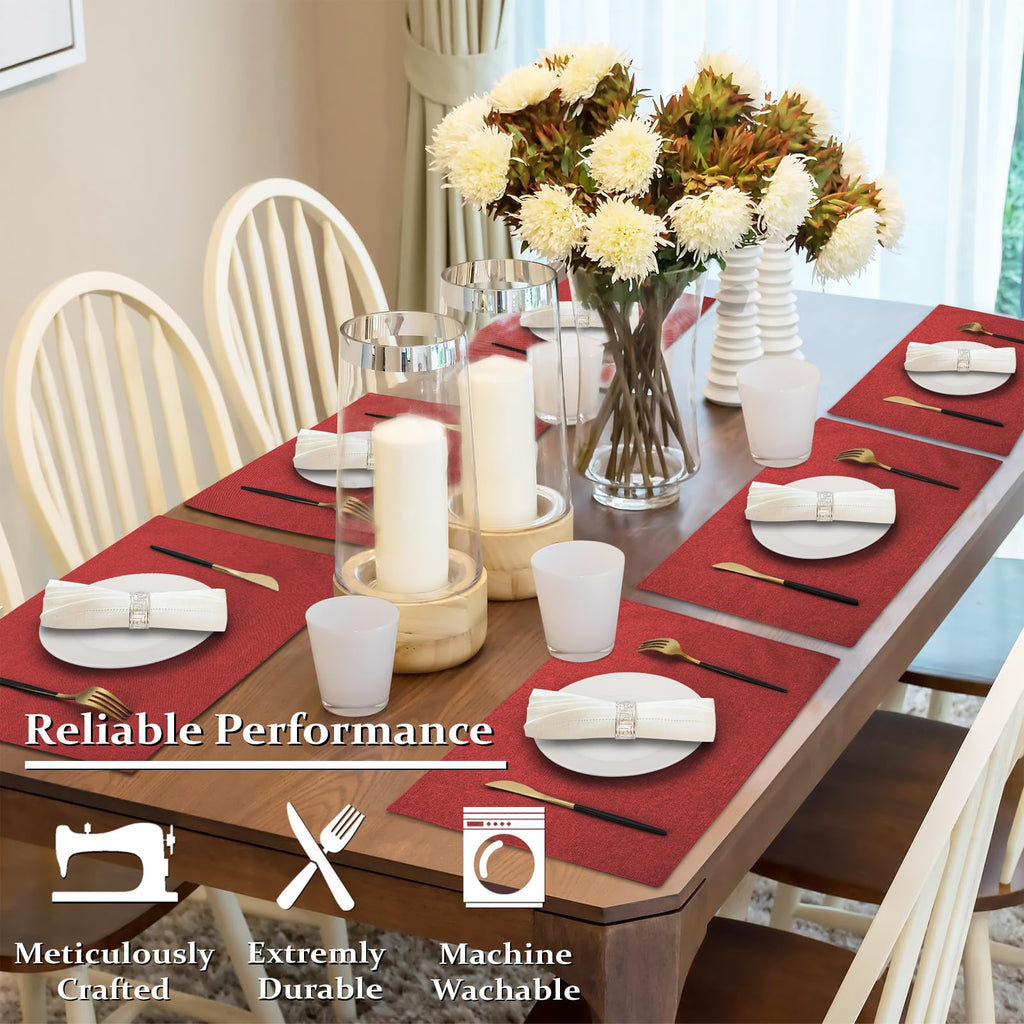 Cloth Placemats Set of 4, Cotton Linen Blend Place Mats, Red