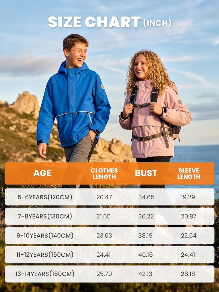 Boys Girls Waterproof Rain Jacket Fleece Windproof Raincoat