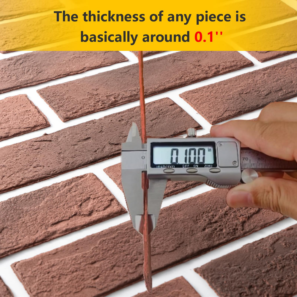 100 Pcs Vintage Red Faux Thin Brick Tiles Veneers, Inorganic Modified Clay, 14 Sq.Ft, Interior Wall Decor Backsplash