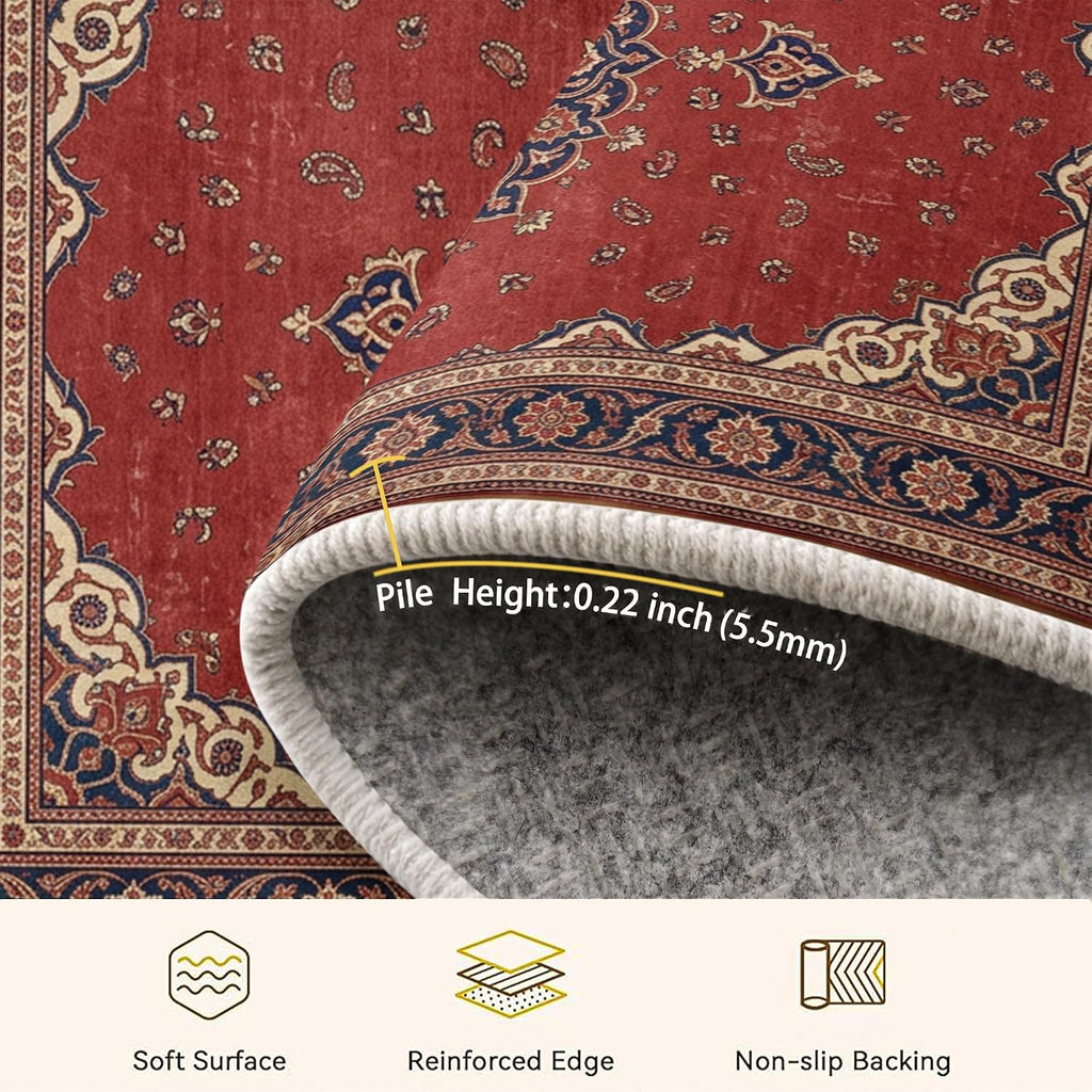 Medallion Area Rug, Traditional Vintage Floral Paisley None Red Low Pile Home Indoor Pattern Carpets Non Shedding