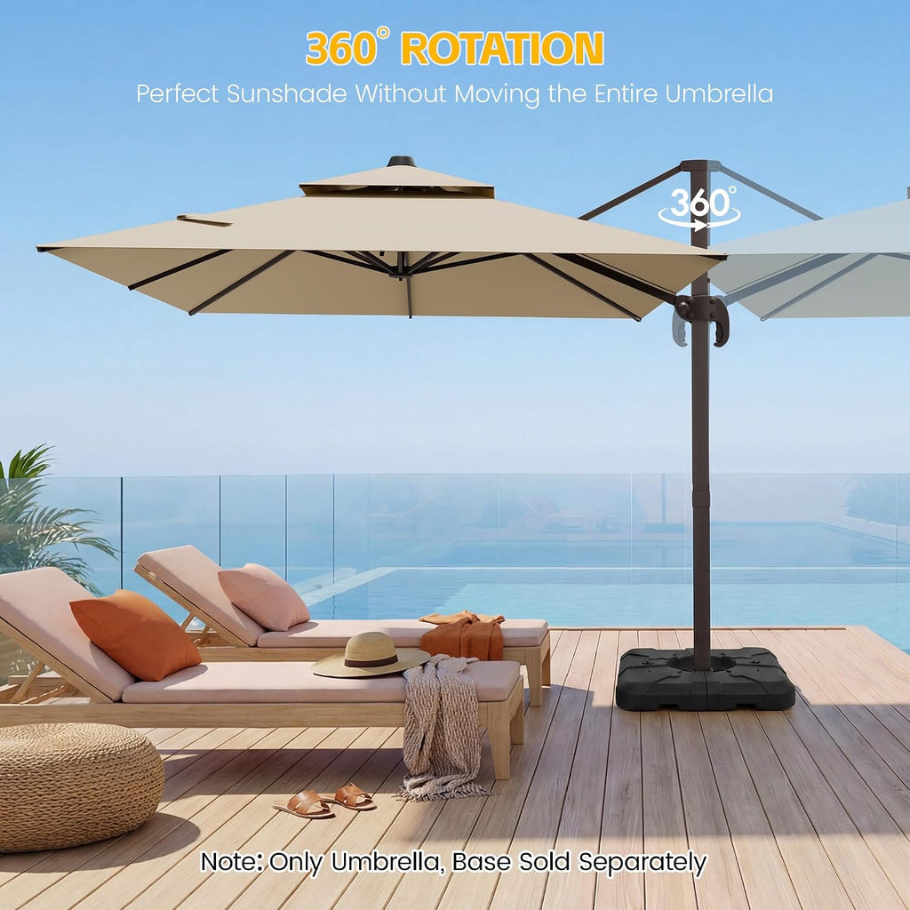 9x12 FT Patio Cantilever Umbrella (Base Not Included), Rectangular Heavy Duty Offset Umbrella for 6-8 People