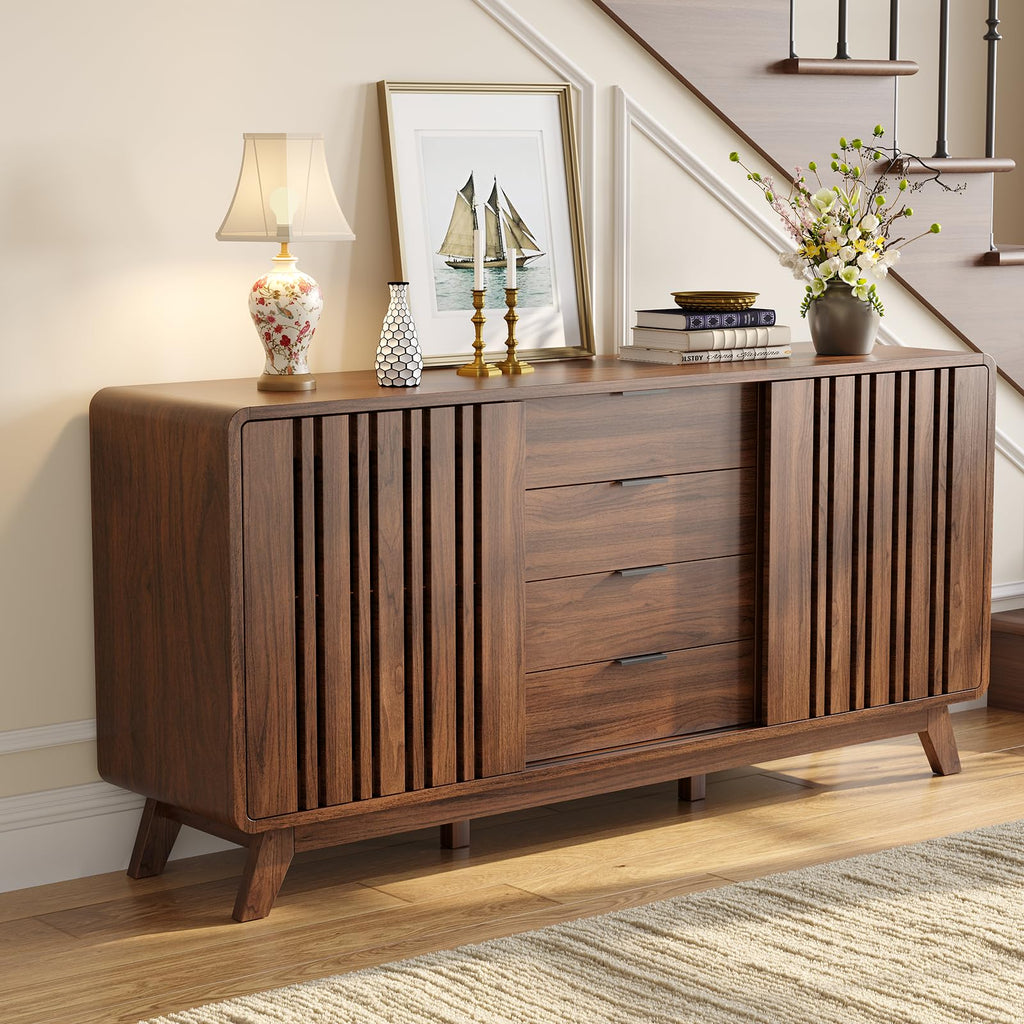 Sideboard Buffet Cabinet with Storage, Fluted Kitchen Cabinet