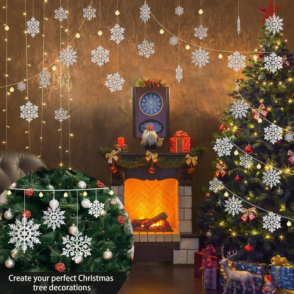 Glitter Snowflake Ornaments Decorations White - Set of 36