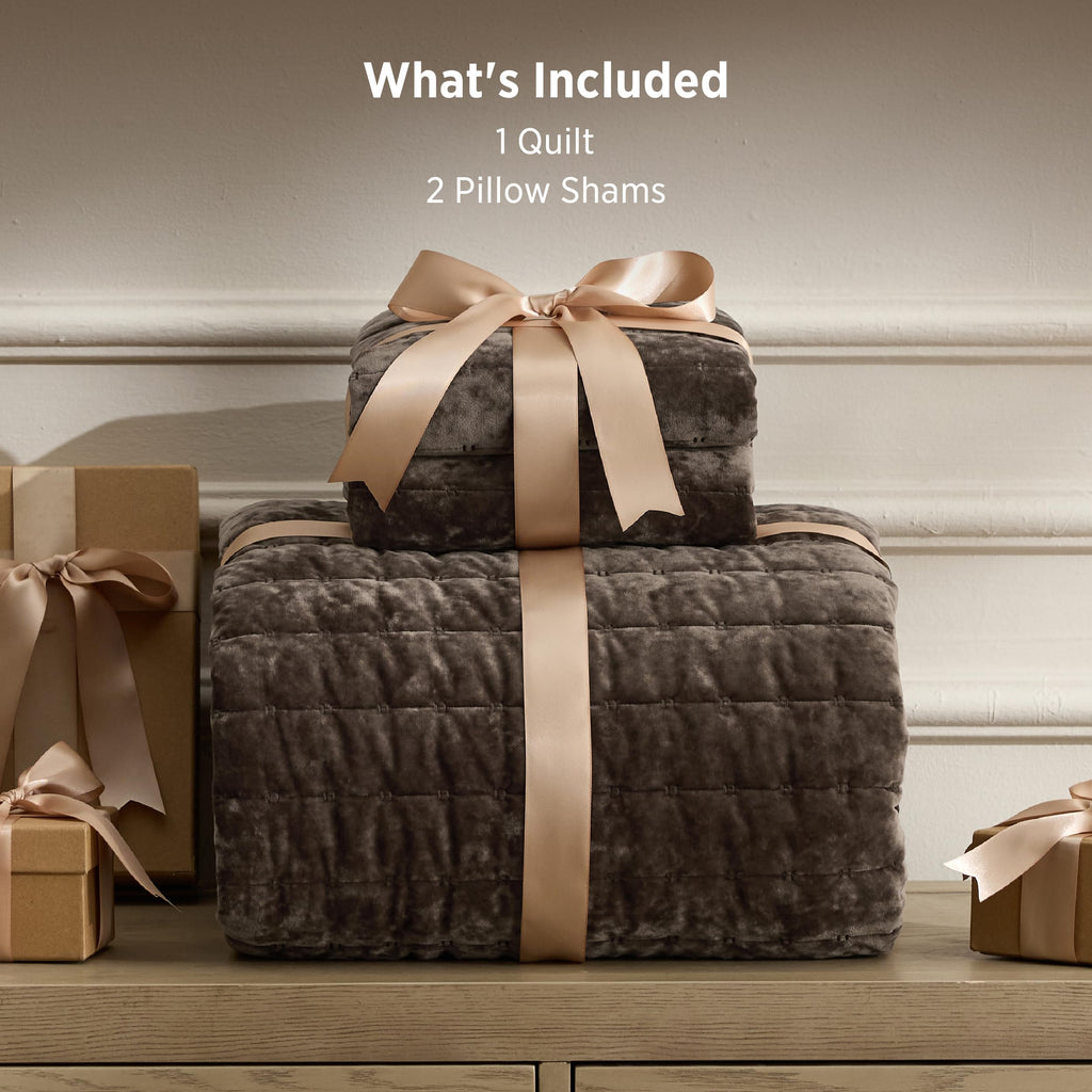 Velvet Quilt Set, Luxury Brown Bedding, Bedspread