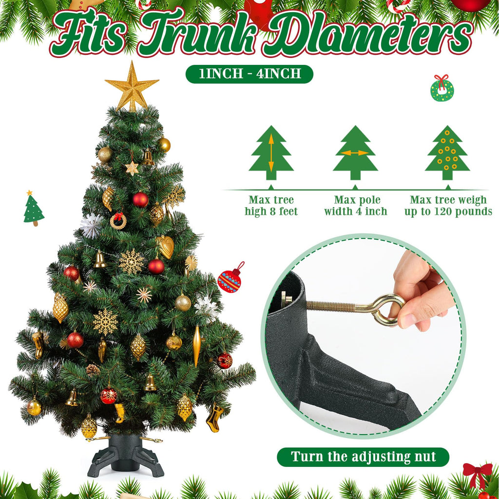 Christmas Tree Stand for Live Trees, Real Xmas Tree Holder Base Cast Iron, Supports up to 8ft, 4-Inch Diameter, 120lb