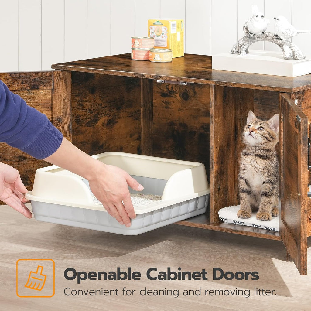 Litter Box Enclosure, Cat Litter Box Furniture with Removable Divider, Large Hidden Litter Box Furniture, Wooden Cat