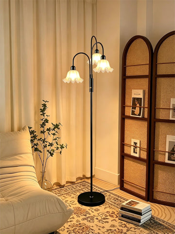 70'' Flower Floor Lamp, Vintage Floral Floor Lamp with 3000K Warmwhite Bulbs for Wedding/Party, 3 Light Black