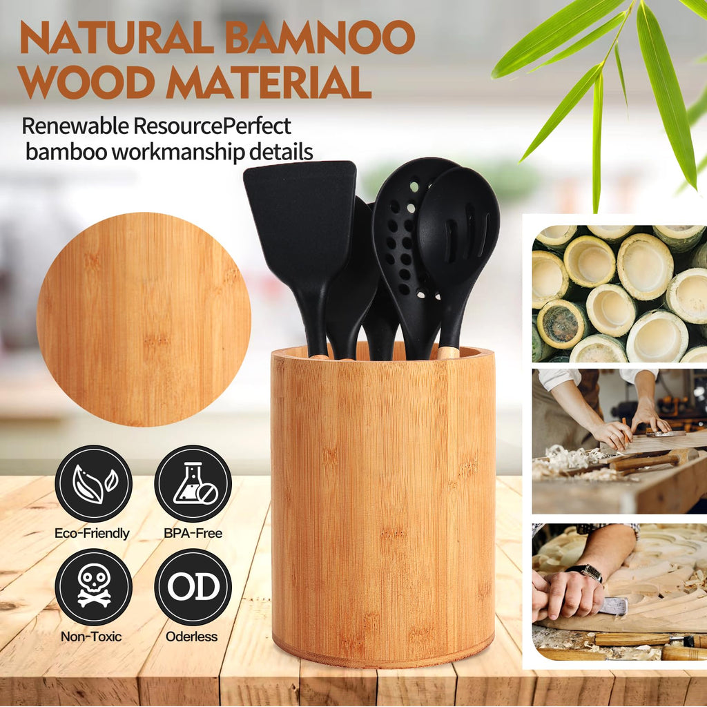 Bamboo Utensil Holder, Large Utensil Holders Counter, Bamboo Spoon and Chopstick Holder Decor, Flatware and Spatula