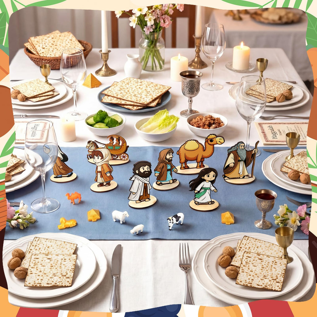 14 Pcs Passover Table Centerpiece Happy Passover Egyptian Figurines Ancient Jewish Pesach Wooden Tabletop Decor with