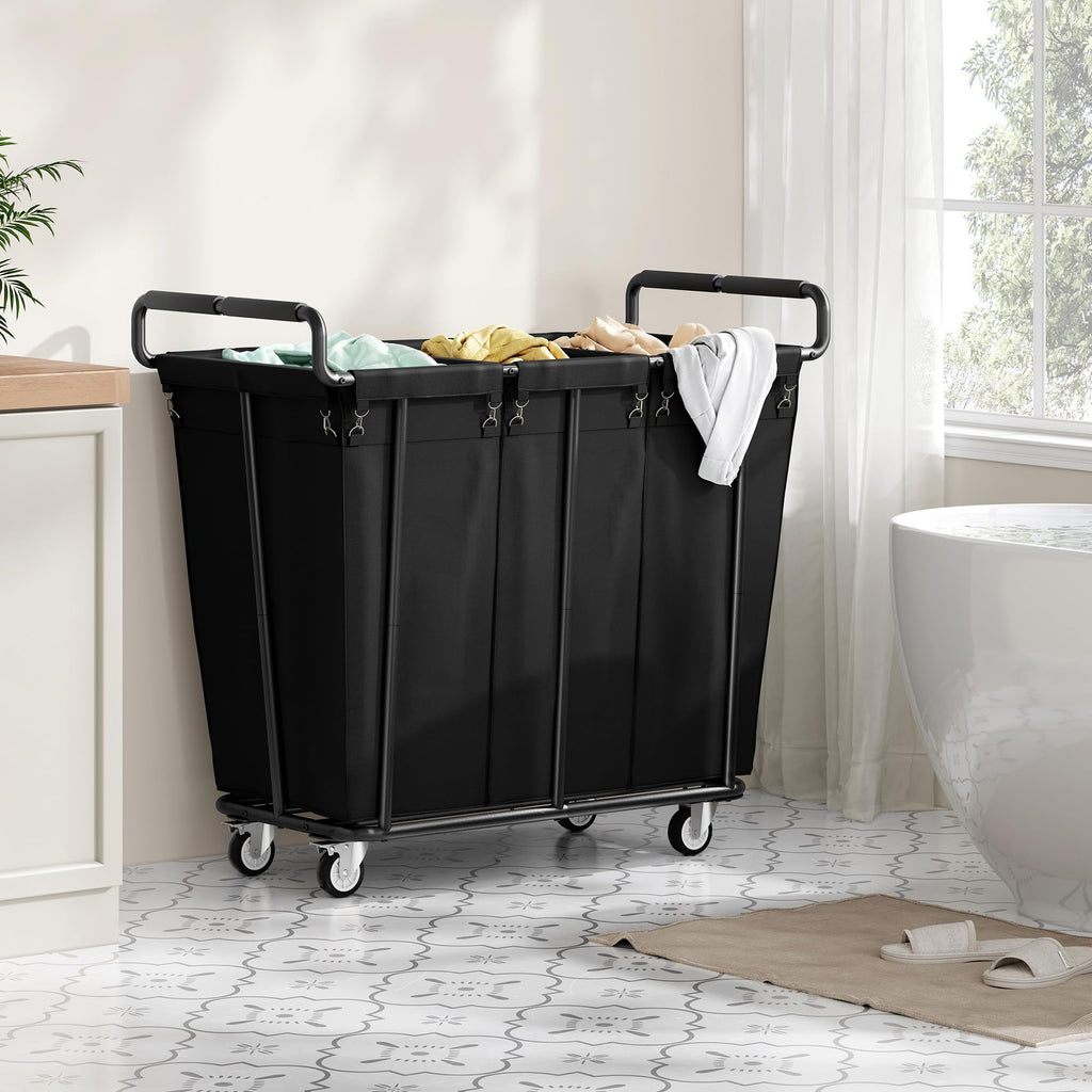 3 Section Heavy Duty Laundry Sorter Cart with Wheels, 360L, Black