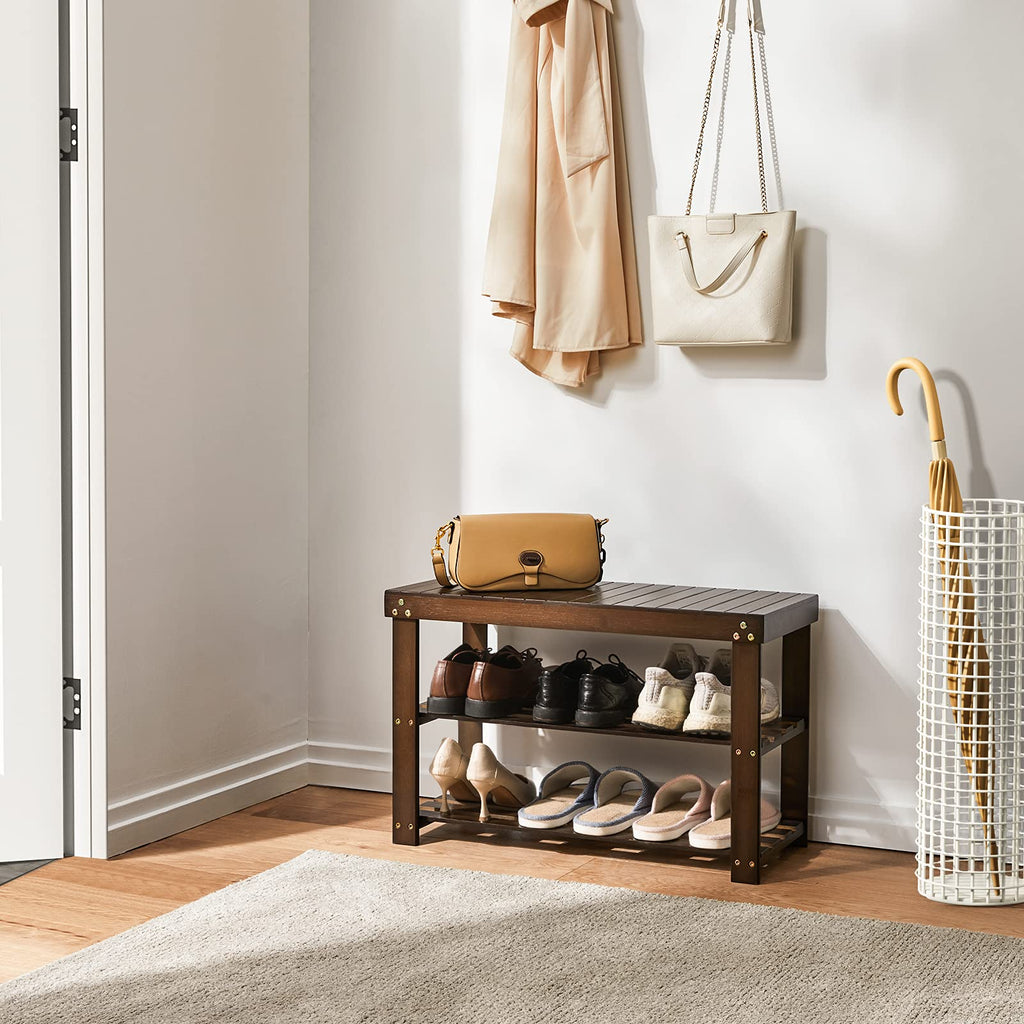 3 Tier Bamboo Shoe Rack Bench, Brown