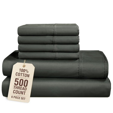 Platino King Sheet Set, 6 Piece Silky Sateen Sheets with 500 Thread Count 100% Cotton, 15 Inch Deep Pocket Fitted