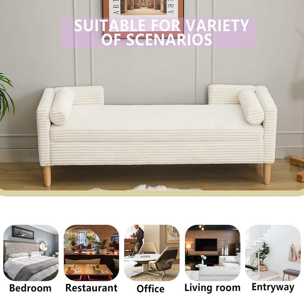 Corduroy Bed End Ottoman Bench with Storage,Upholstered Storage Benches with Back and Arms,65.35" Long Armed Storage