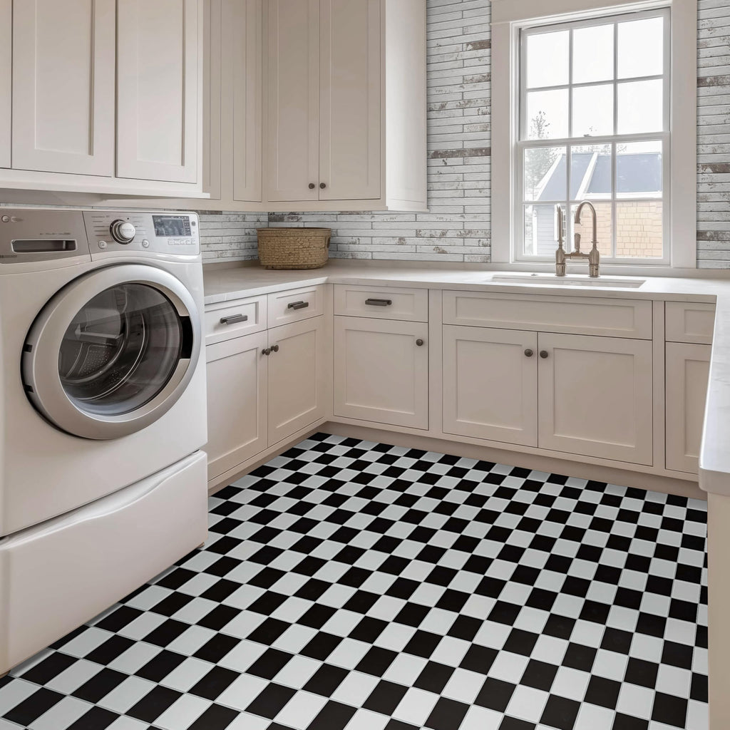 Porcelain Tile | White and Black Checkered | 8" x 16"