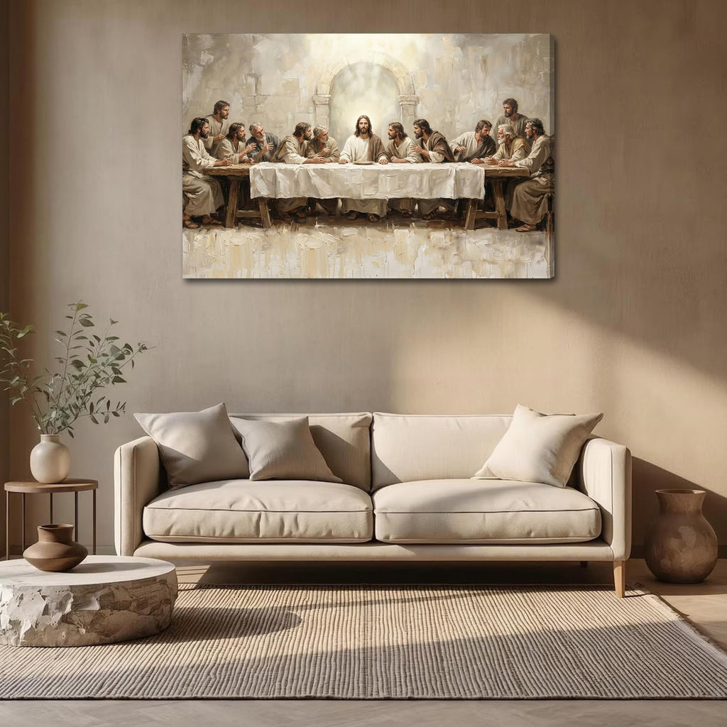 Jesus The Last Supper Large Canvas Wall Art, Dining Room, 36x24 in