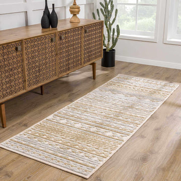 Alvan Hallway, Kitchen Machine Washable Runner Rug - Striped Geometric Textured - Traditional Transitional Modern