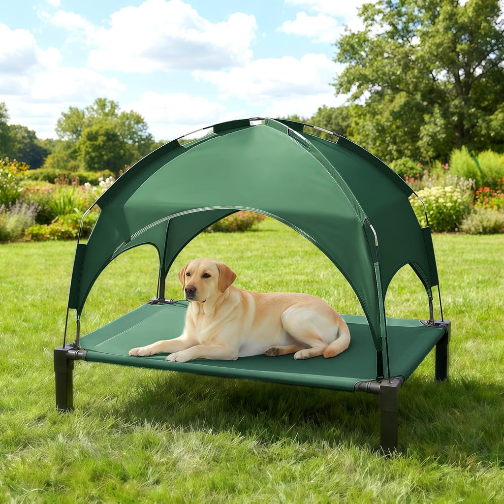 Elevated Dog Bed with Removable Canopy, Portable Dog Cot with Sun Protection Shade Tent, Raised Pet Cooling Cot Bed