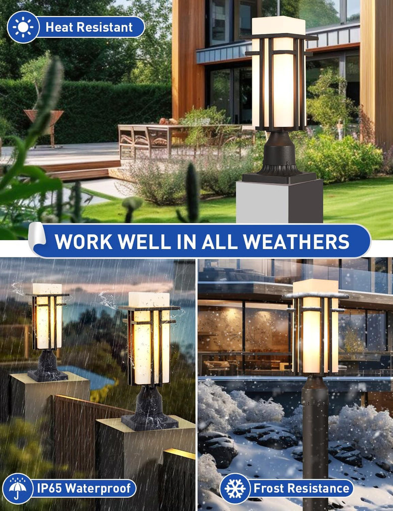 Outdoor Post Lights Waterproof Metal Frame with Milk White Frosted Glass Pier Mount Outdoor Lighting Fixtures(with