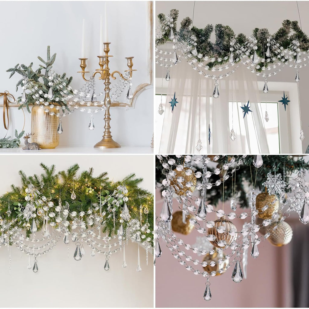 12 Pcs 3-Layer Crystal Garland for Christmas Tree 20in 16in 12in 3-Layer Acrylic Bead Garland Hanging Christmas