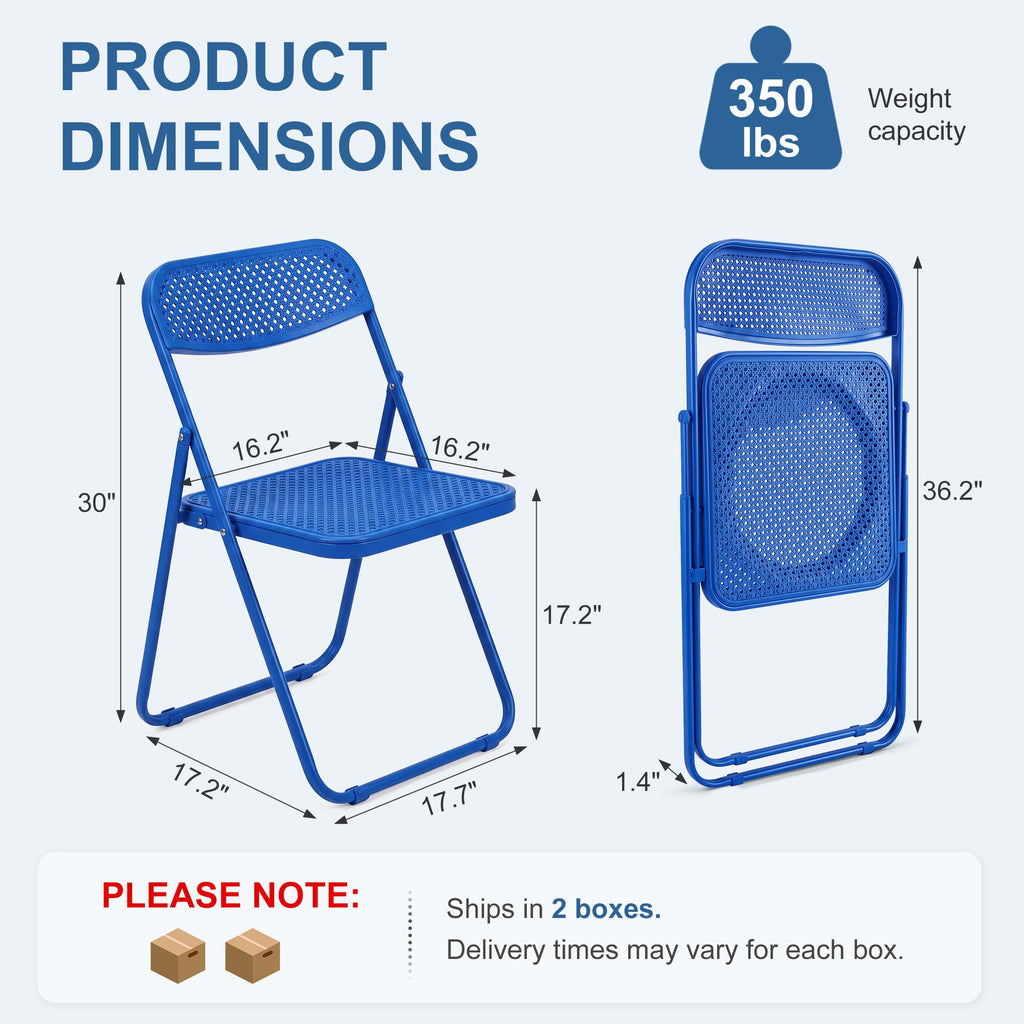 Plastic Folding Chairs 8 Pack, Metal Frame for Indoor/Outdoor, Blue