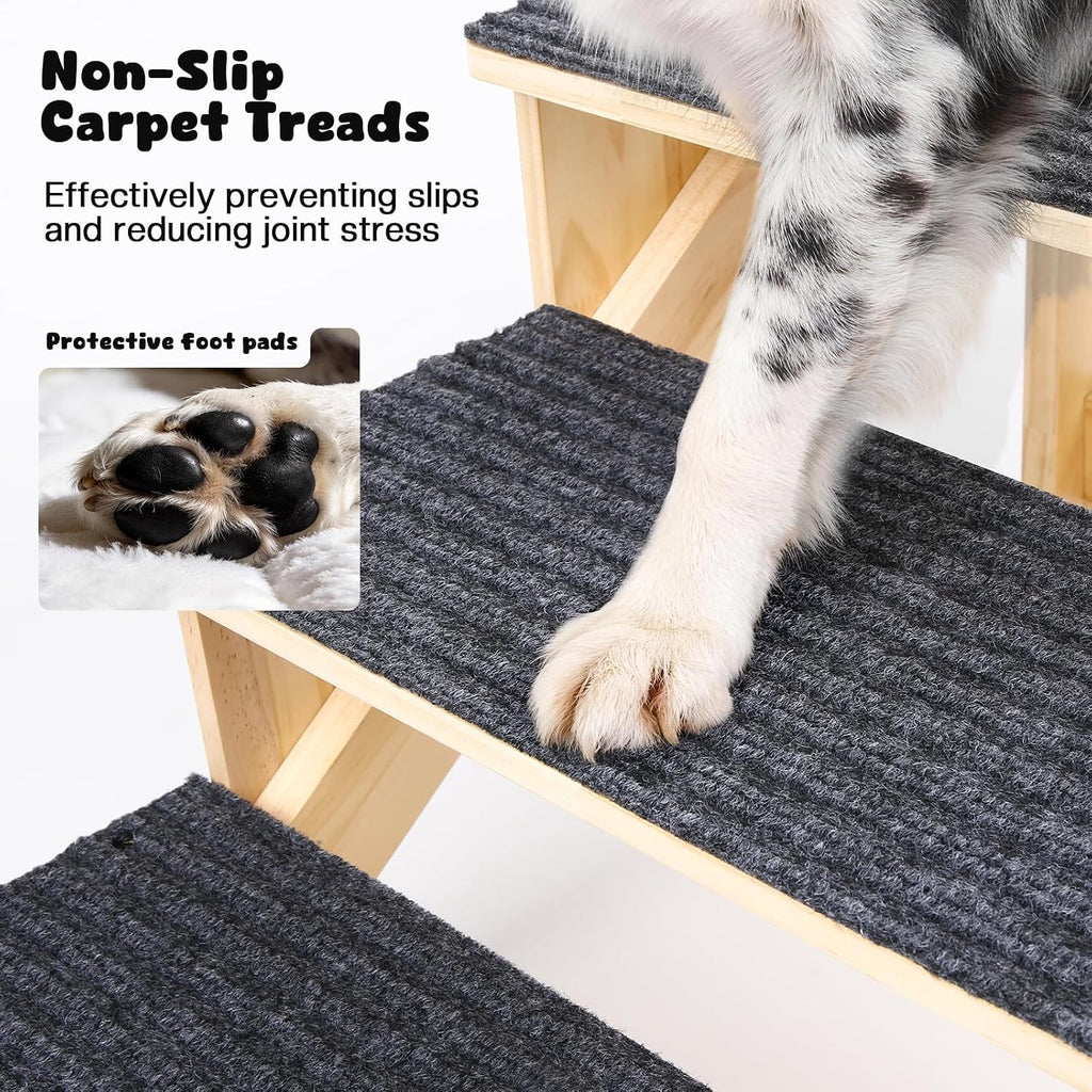 4-Step Dog Stairs for Large Dogs, Solid Wooden Dog Steps for Beds/Couch with Carpet, 19 Inches Anti-Slip Pet Stairs
