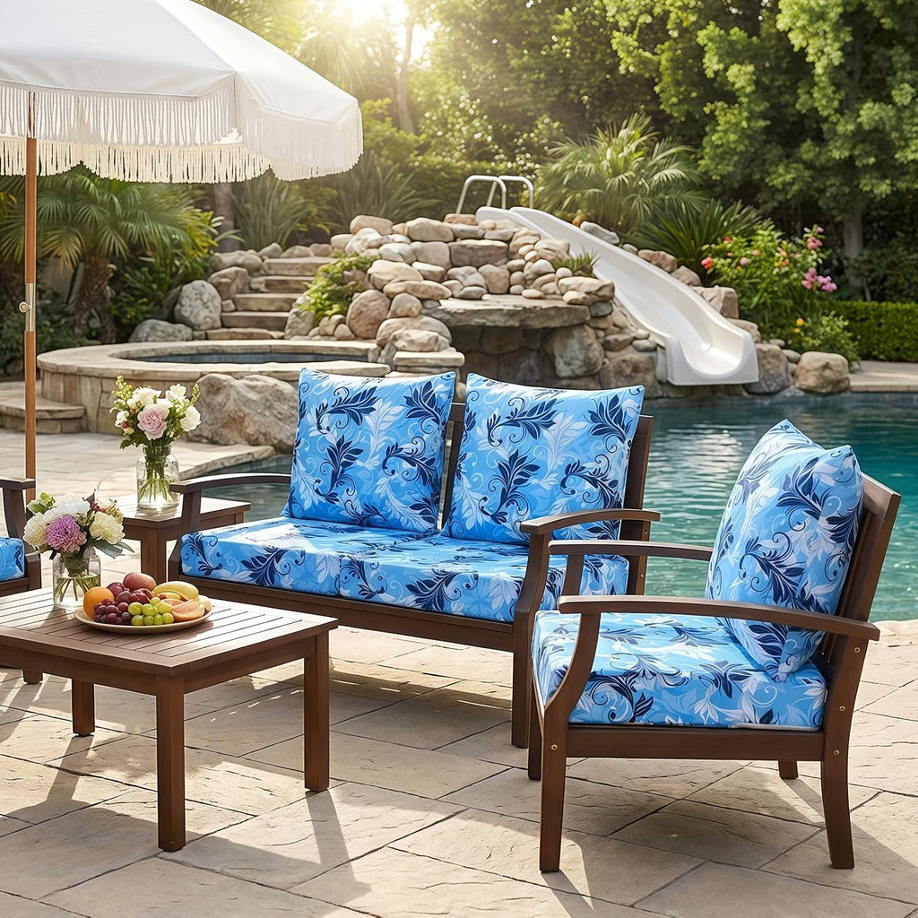 4 Set Outdoor Chair Patio Cushions 20 x 20 Inch Deep Seat Waterproof Chair Cushions Furniture Set Replacement