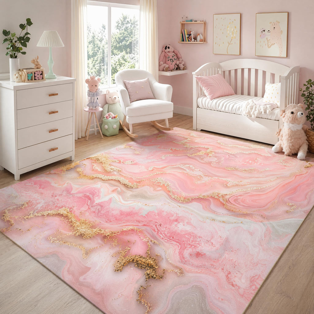5x7 Luxury Agate Marble Area Rug Pink Washable Glam Floor Carpet