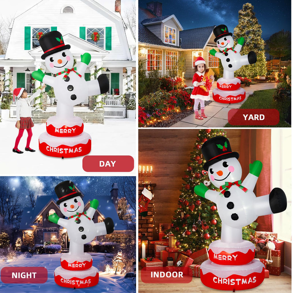 6FT Christmas Rotating Snowman Inflatables Outdoor Decorations, Snowman Inflatable Stands on Donut Base Xmas Blow Up