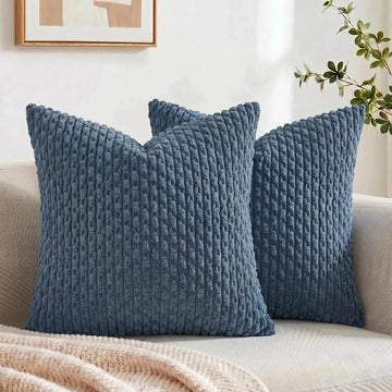 2 Packs Dusty Blue Decorative Throw Pillow Covers 24x24 Inch for Couch Bed Sofa, Modern Farmhouse Boho Home Decor