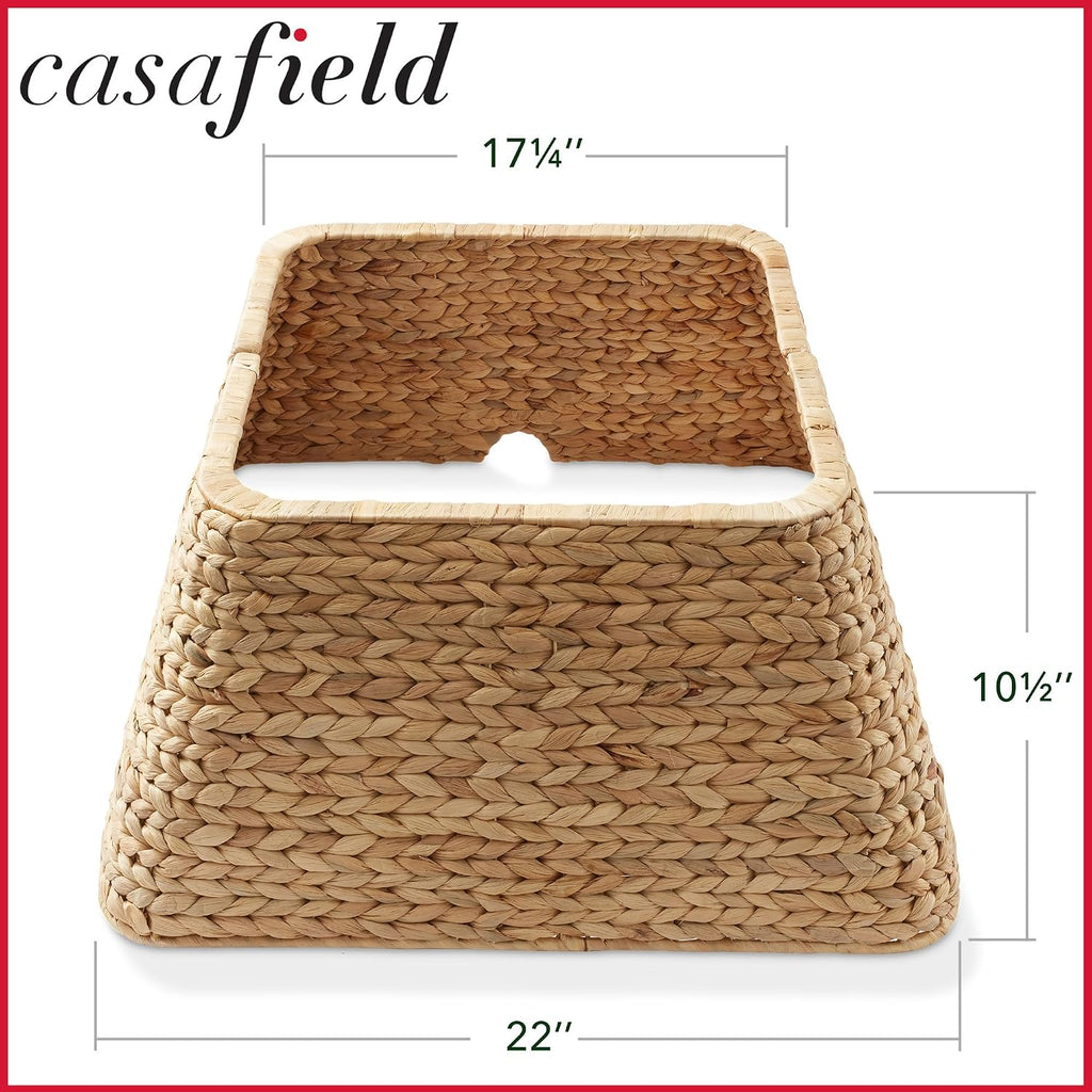 22-Inch Christmas Tree Collar, Water Hyacinth Woven Tree Square Base Cover with Cord Cut Out, Natural