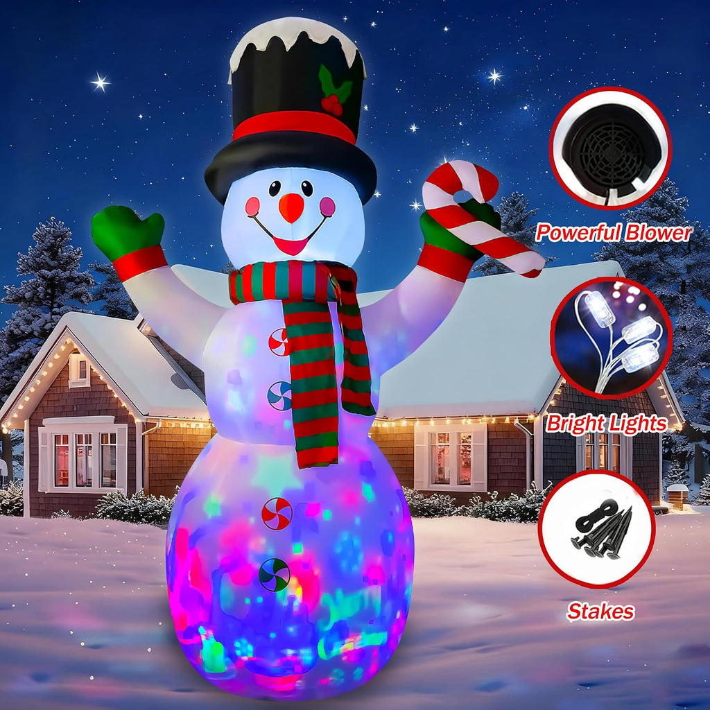 10 Ft Inflatable Christmas Snowman with Candy Decoration for Yard Lawn Garden Home Party Indoor Outdoor