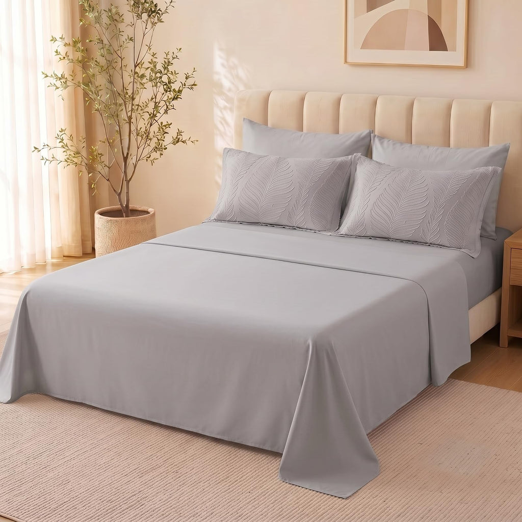 Grey Bedding Comforter Set King Size 7 Pieces Tufted Boho Comforter Set Leaves Floral Farmhouse Shabby Chic Bedding