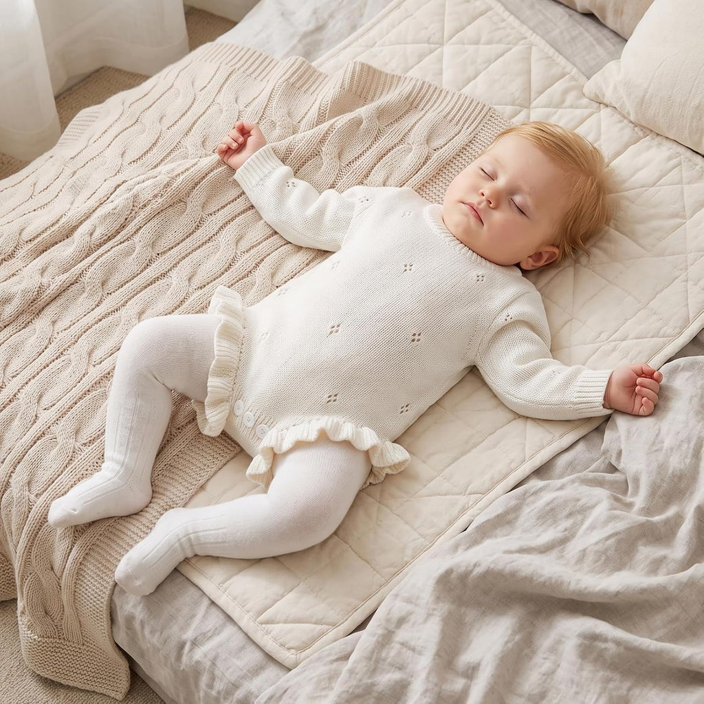 Newborn Infant Baby Girl Knit Sweater Romper Ruffle Bodysuit Winter Clothes